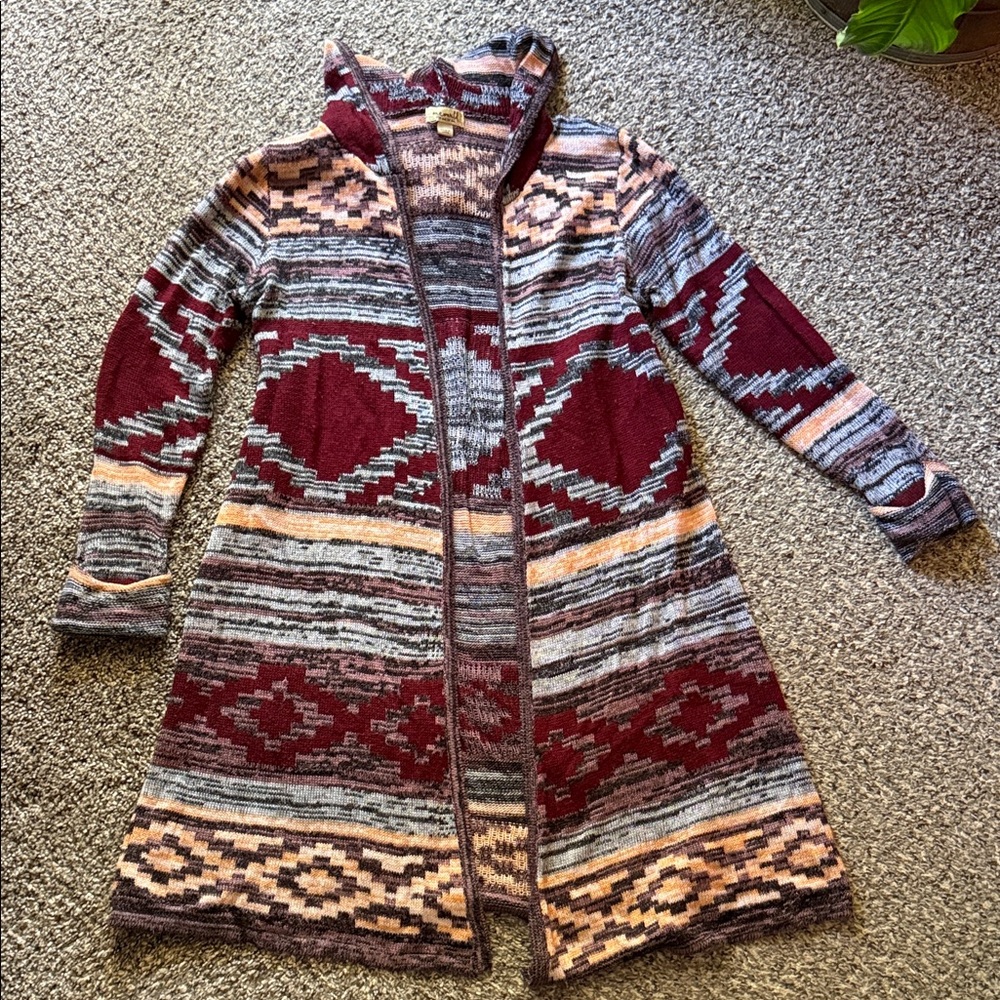 ONE WORLD Burgundy and Cream Knit Sweater